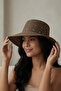 Women's Brown Sparkling Diamond Stone Straw Beach Hat |   Wide Brim Sun Protection Fedora - 5