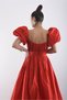Strapless Balloon Sleeves Draped Lined Puffy Luxury Taffeta Dress - 3