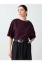 Burgundy Relaxed Fit Boat Neck Off Shoulder Knitted Blouse