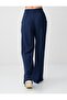 Navy Blue High Waist Wide Leg Pocket Detailed Knitted Trousers - 6