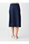 Dark Indigo Blue High Waist Relaxed Fit Midi D Woven Skirt - 6