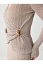 Mink Double-Breasted Collar Waist Ruched Detail Knitted Blouse - 5