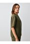 Khaki 100% Linen Relaxed Cut Short Sleeve Crew Neck Blouse - 4