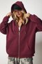Women's Burgundy Hooded Zippered Oversize Sweatshirt UB00124 - 6