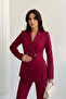 Women's Suit Blazer Jacket Pants Set Pleated Detail Flared Leg Bottom Top Set - 3