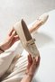 Daily Women's Beige Ballerina Shoes with Straps and Gold Buckle, Silent, Lightweight, Soft Sole and Comfortable Shoes 479 - 5