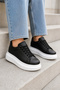Stitch-Seamed Daily Sneakers Thick-Soled Unisex Orthopedic Women's Men's Athletic Shoes Lace-Up White-Black - 4