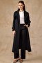 Unlined Soft Fabric Thin Trench Coat with Metal Accessories on the Sleeves Black 6842