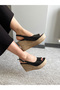 Women's Fenni 10 cm Wedge Heeled Cork Sole Shoes Black - 2
