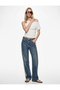 Lace Detailed Long Straight Leg Cotton Denim Trousers - Straight Fit Jean