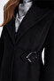 Double-Breasted Collar Belt Detailed Cashmere Coat Black 13404 - 7