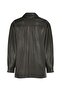 Women's Green Oversized Fleece-Lined Faux Leather Shirt Jacket – Metal Snaps, All Seasons - 6