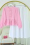 Buttoned Blouse with Bow Detail on the Front and Elastic Sleeves - Pink - 7