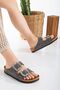 New Season Stone Buckle Slippers Double Buckle Khaki Color - 4