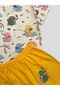 Girl's 100% Cotton Elephant Patterned White Yellow Summer Pajama Set with Short Sleeve Shorts - 4