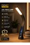 Denx DX2361 black LED table lamp featuring a flexible neck and an LCD display for time and temperature.
