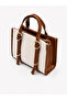 Women's Belt Detailed Linen Cross Hand and Shoulder Bag - 3