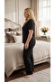 Women's Black Plus Size Collar Buttoned Lace Detailed Short Sleeve Bamboo Pajamas Set - 4