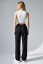 Black High Waist Wide Leg Double Pocket Sweatpants - 2