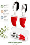 Premium Children's Bpa-Free Silicone Handle Stainless Steel Tip Fork-Spoon with Christmas Figures/Storage Box