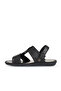 Black Printed Leather Men's Flat Sandals 25Ms1411 - 3