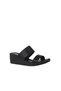 Black Leather Women's Wedge Heel Piece Set Slipper 01Wy2409 - 3