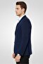 Men Slim Fit Plain Semi-Formal Blazer, Navy Blue - 2
