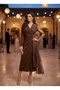 Imported Crepe & Lace Fabric Buckle Detail Lined Custom Design Maxi Dress - 7
