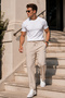 Men's Summer Synthetic Linen High Waist Elastic, Loose Cut Trousers C350 - 6