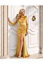 Velvet Low-Cut Long Evening Dress 582280 Yellow