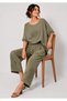 Women's Embossed Pockets, Scalloped Hem Pants, Linen Combination (Blouse and Pants), Surprise Bracelet Gift - 2