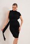 Black Women's Draped High Collar Gathered Lace-Up Bodycon Dress
