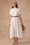 Ruffled Balloon Sleeve Dress with Belt Accessories White 9464-E - 2
