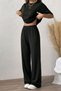 Women's 2-Piece Comfortable Cut T-Shirt Wide Leg Elastic Knitted Pants - 4