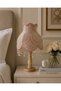 French Lace Powder Pink Velvet Headboard Classic Lampshade with Natural Wooden Legs - 3