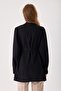 Maternity Jessica Fabric Blouse, Collar Zipper, Sleeves with Button Detail (Black) - 3