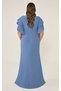Women's Short Moving Sleeve Degaje Neckline Waist Corner and Chest Stone Print Indigo Evening Dress & Homecoming - 4