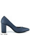Belinda Plus Navy Blue Satin Pointed Toe Thick Heeled Evening Dress Shoes - 5