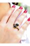 Natural Stone Onyx Double Natural Stone Antique Model Women's Adjustable Ring Euy75O - 2