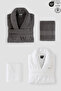 4 Piece Şalyaka Bathrobe Set 100% Certified Cotton, Towel Bathrobe Family Bathroom Set Anthracite White