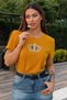 Large Size Lace Crown Crystal Stone Short Sleeve Stylish Comfortable Cotton Mustard Women's T-Shirt - 3