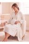 New Season Ecru Fisto Linen Summer Button Detailed Special Design Short Sleeve 100% Cotton Maternity Dressing Gown Nightgown Set of 2 - 2
