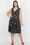 Women's Large Size Black Polka Dot Patterned Wrap Back Waist Elastic Detailed Dress 65n19620