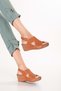 Women's Genuine Leather Wedge Heeled Casual Sandals Iz.1955 Tan - 6