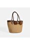 Women's Brown Floral Detailed Straw Shoulder Bag - 3