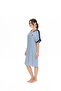 Women's Striped Short Sleeve Navy Blue Nightgown Relaxed Midi V-Neck - 3