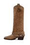 Women's Beige Thick Heeled Suede Leather Cowboy Boots 26Pfd207610 - 3