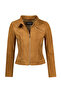 Kylie Women's Camel Hakim Collar Short Suede Leather Jacket 25Wge535210 - 3