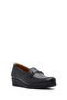 Women's Black Buckle-Strap Wedge Heeled Leather Shoes, Comfort Loafer 26Pfd410018 - 7