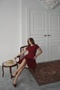 Half Sleeve Flounce Dress Burgundy